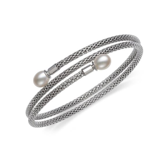Cultured Freshwater Pearl (7-8 mm) Flex Wrap Bracelet in Sterling Silver # 166 - Picture 1 of 1